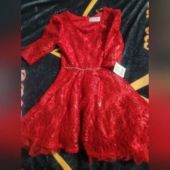 Girl's 4-5 Years Red Pink Lot of 2 Dresses NWT Knit Works & Popatu - Picture 2 of 16